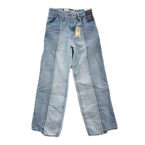 Levi's Premium Baggy Dad Cropped Jeans Women 23x28 Blue 2 Tone Straight Distress